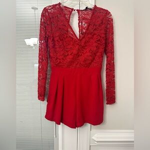 One Clothing Red Lace Romper